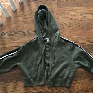 Green cropped zip up jacket hoodie